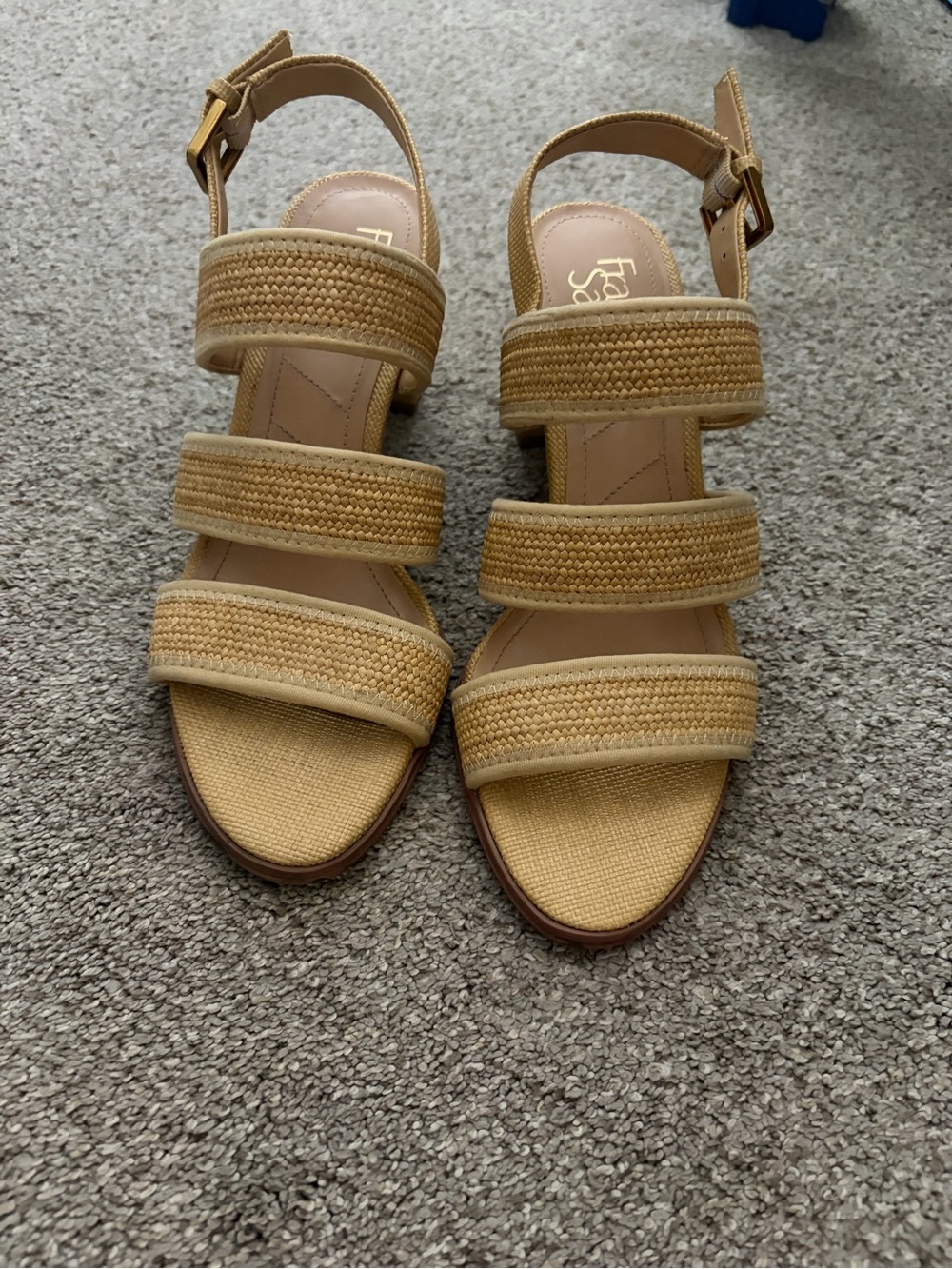Franco Sarto Beige/Tan Triple-Strap Woven Sandals